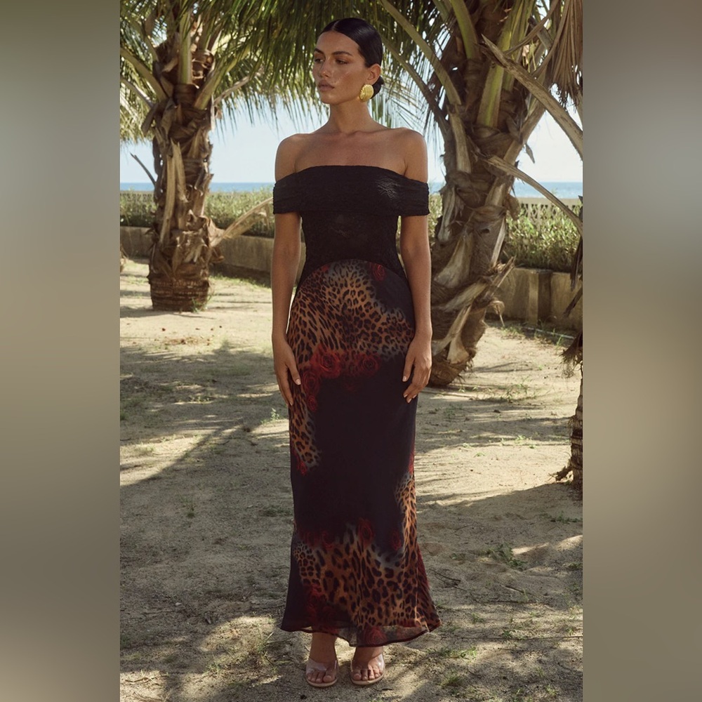 RUNAWAY THE LABEL ‘Amoret’ Midi Dress in Black Leopard